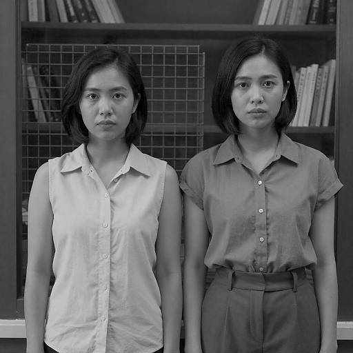 Black and White Portrait of Two Asian Women