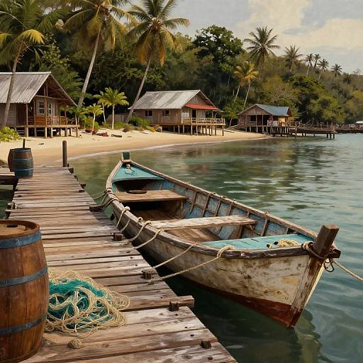 Rustic Proa Boat at Island Pier