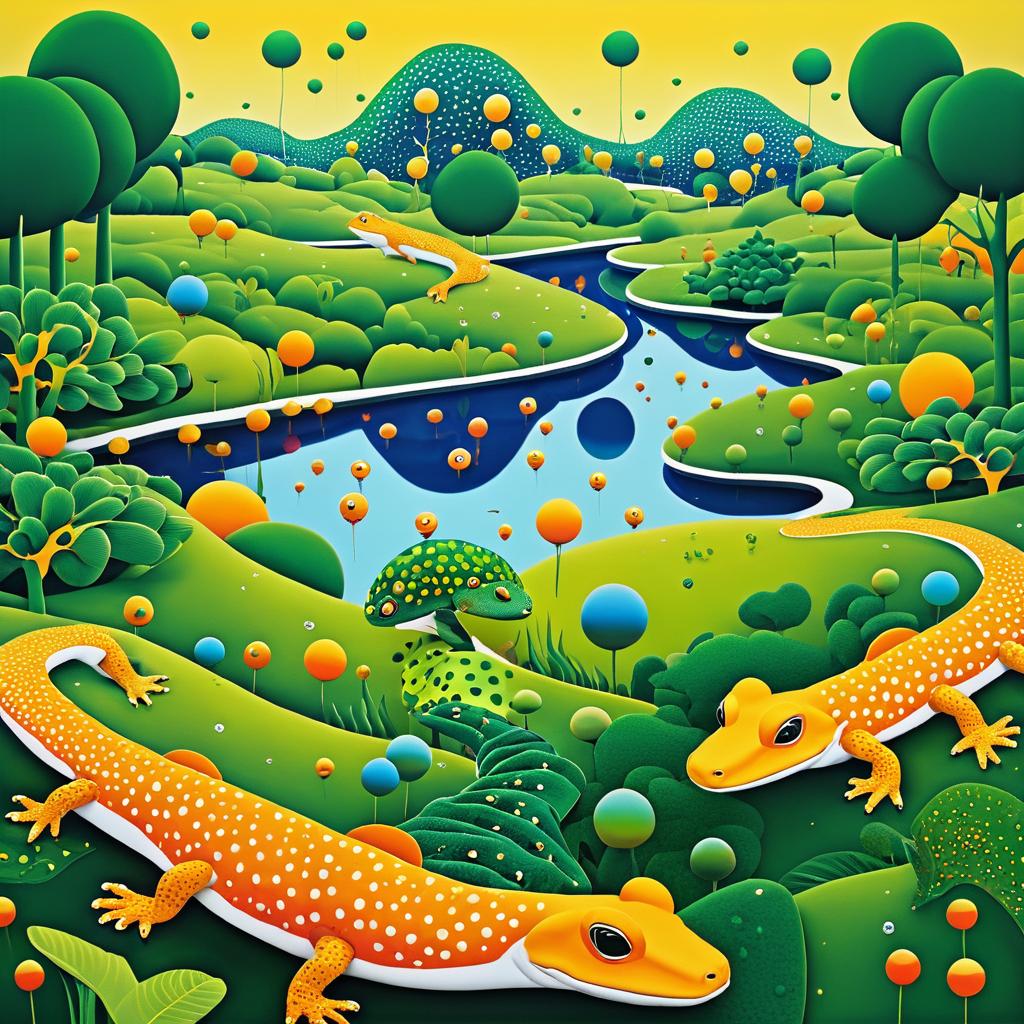 Surreal Reptile Landscape in Kusama Style