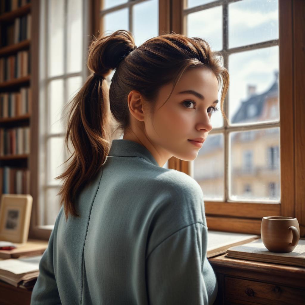 Vintage Portrait of a Brunette in Study