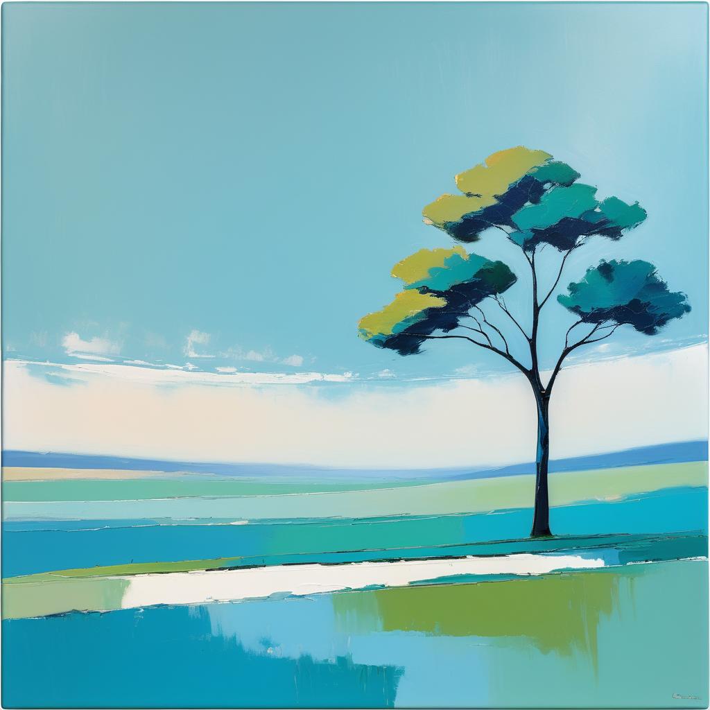 Serene Abstract Landscape with Lone Tree