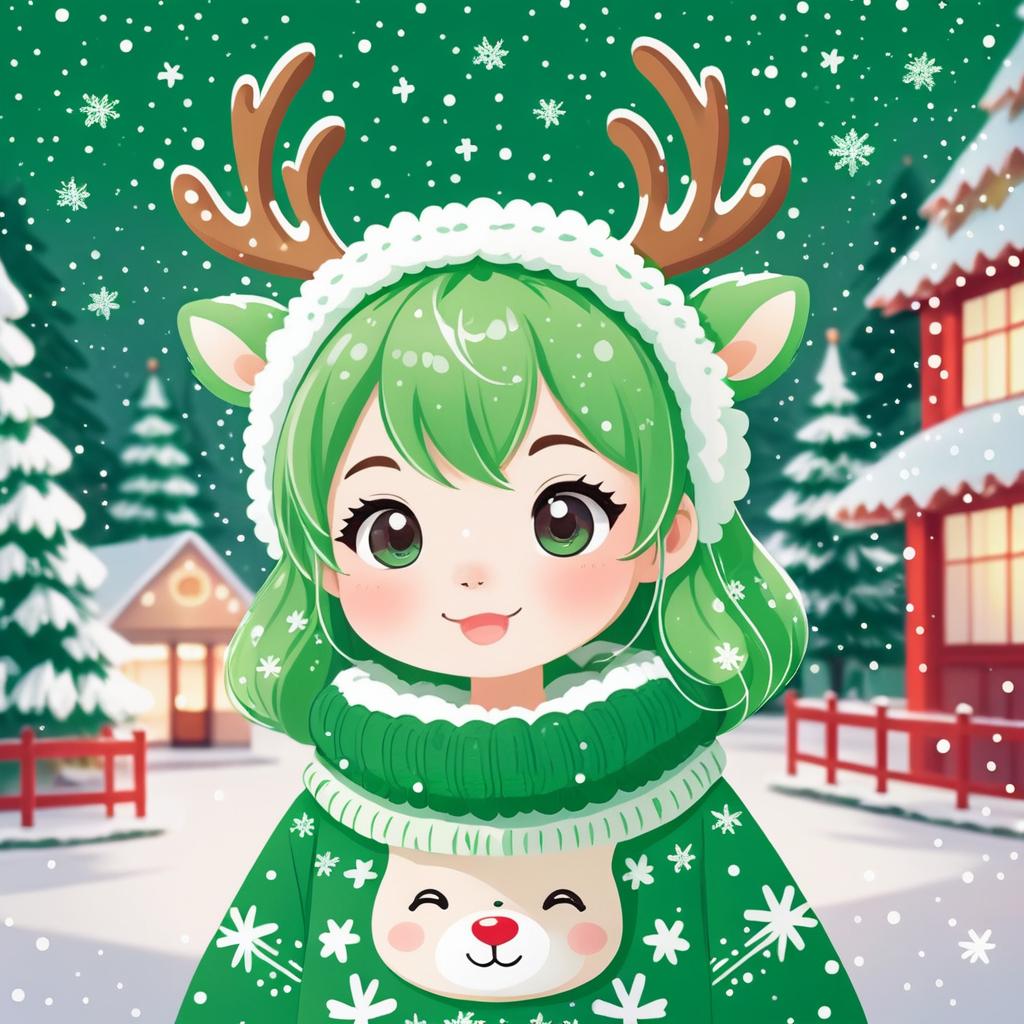 Adorable Kawaii Reindeer in Sweater