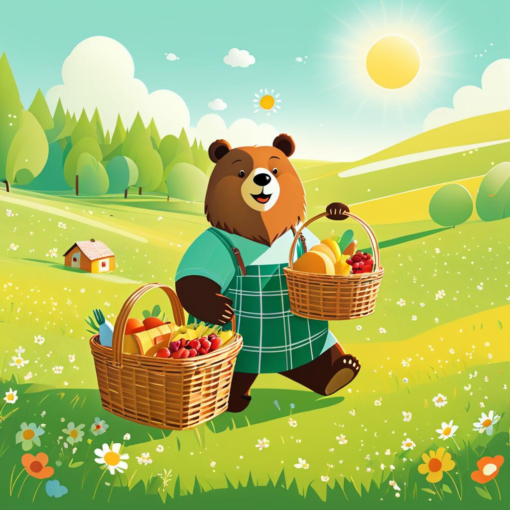 Cheerful Bear's Picnic in the Meadow