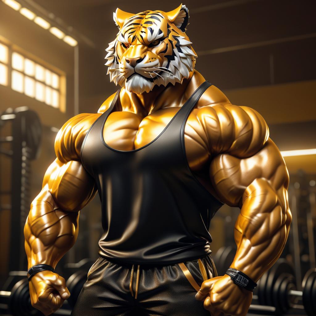 Muscular Anthropomorphic Tiger in Golden Light