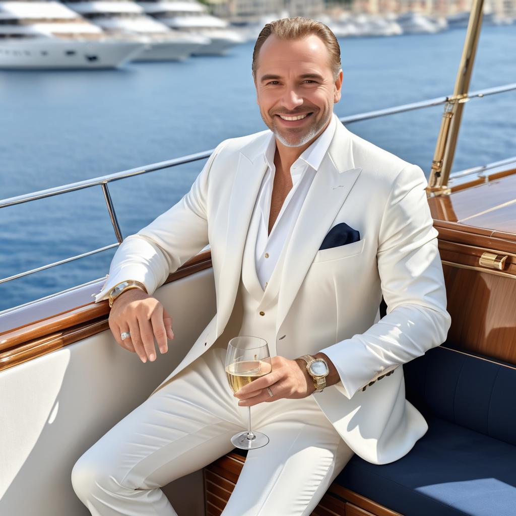 Elegant Gentleman Relaxing on Yacht in Monaco