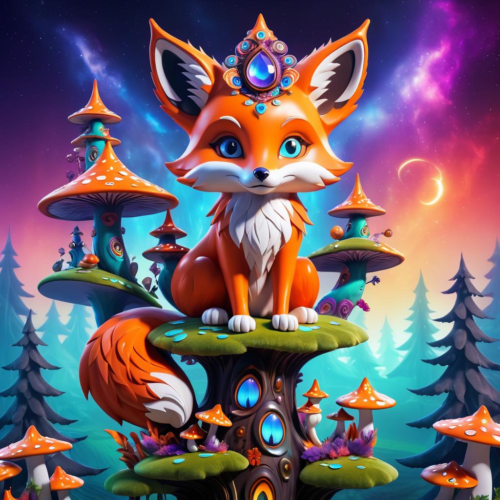 Surreal Fox Creature on Vibrant Totem