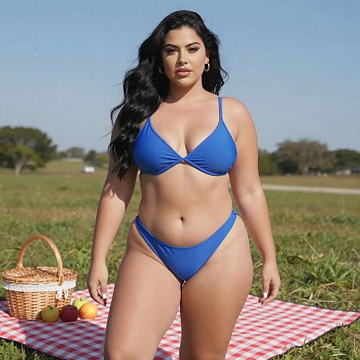 Confident Woman on Picnic Field