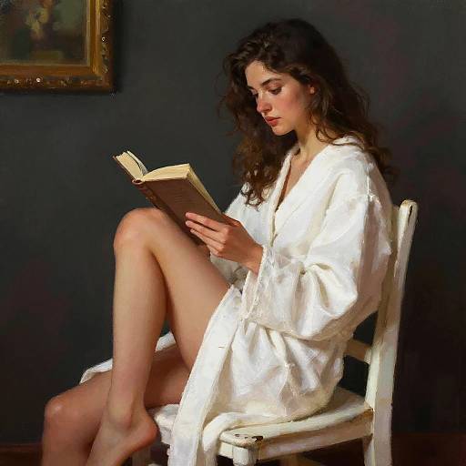 Relaxed Woman Reading in White Robe