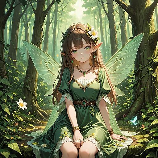 Fairy Sitting in Enchanted Forest
