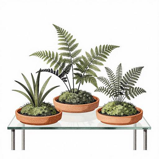 Minimalist Stipple Ferns in Greenhouse