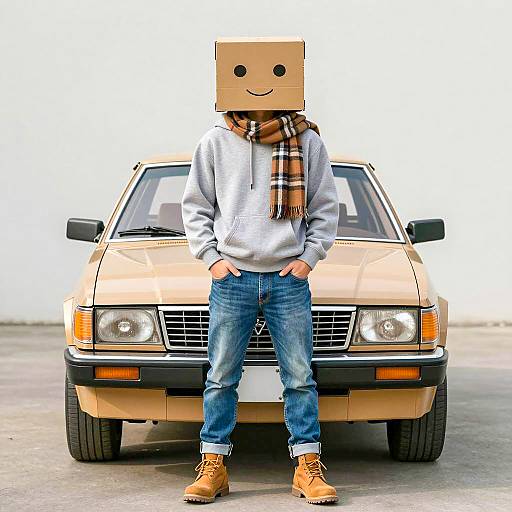 Realistic Cardboard Car Costume Scene