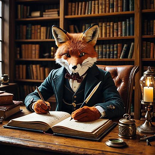 Anthropomorphic Fox Writer in Vintage Study