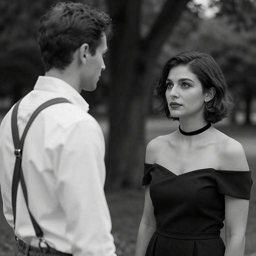 Black-and-White Couple Facing Each Other