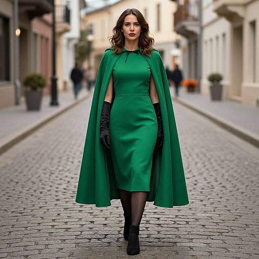 Woman in Green Cape Halloween Costume