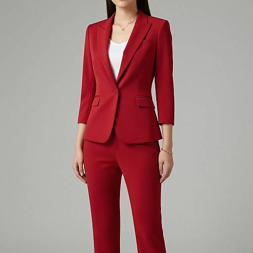 Elegant Woman in Red Slim Pantsuit