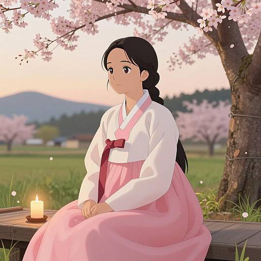 Serene Hanbok Beauty Amidst Cherry Blossoms