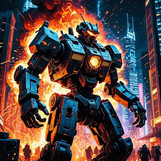 Smoldering Mech in Neon Cyber City