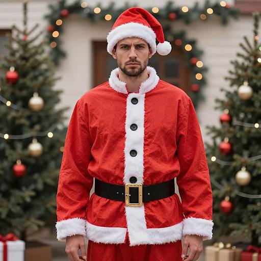 Man in Santa Costume Outdoors