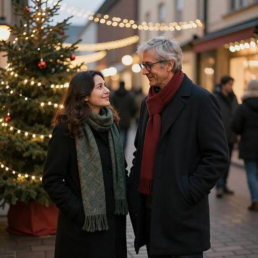 Couple Enjoying Festive Street at Christmas