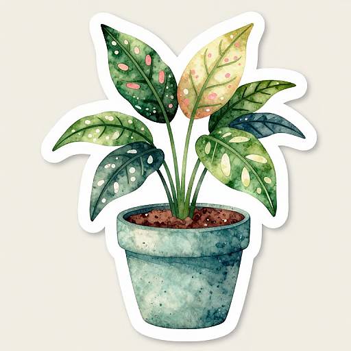Vibrant Watercolor Potted Plant Sticker