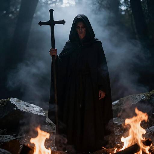 Dramatic Silhouette in Gothic Forest