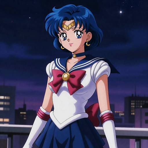 Sailor Mercury Standing Under Starry Night Sky
