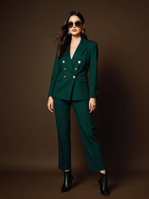 Woman in Dark Green Business Chic Suit