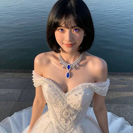 Sapphire-Eyed Bride on Stone Staircase