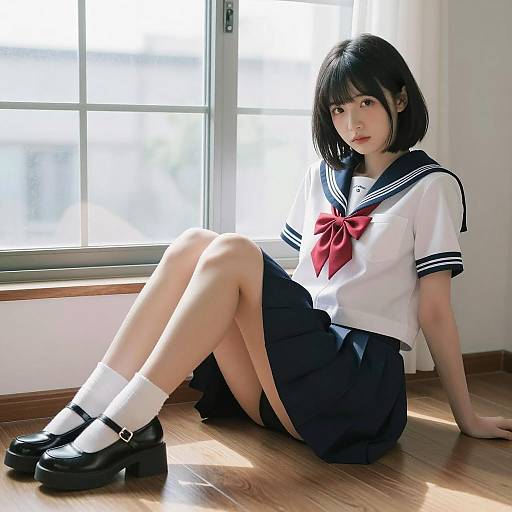 Elegant Japanese Girl in Sailor Uniform