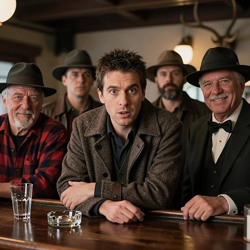 Group of Men in Vintage Bar Setting