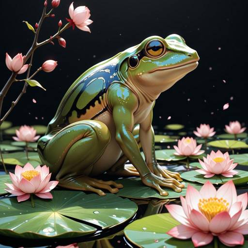 Striking Chartreuse Frog on Lily Pad Striking Chartreuse Frog on Lily Pad