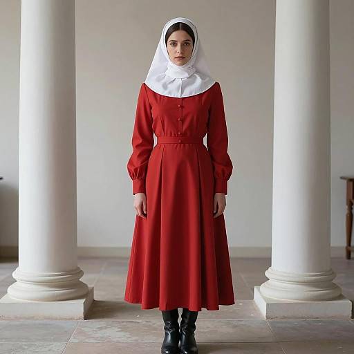 Woman in Handmaid's Tale Inspired Costume