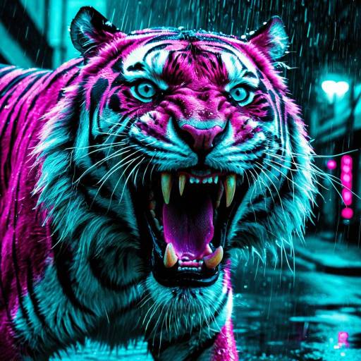 Neon Colored Fierce Tiger Snarling