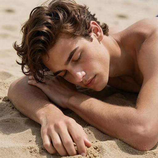 Serene Beach Moment with Young Man