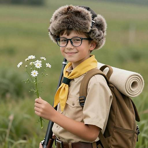 Scout Boy Smiling in Grassy Field