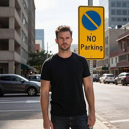 Confident Man by No Parking Sign