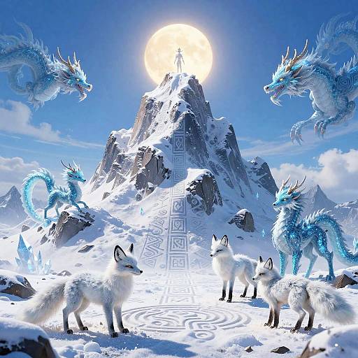 Mythical Snowy Mountain Fantasy Scene