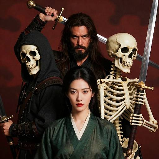 Fantasy Warriors with Asian Woman and Skeleton