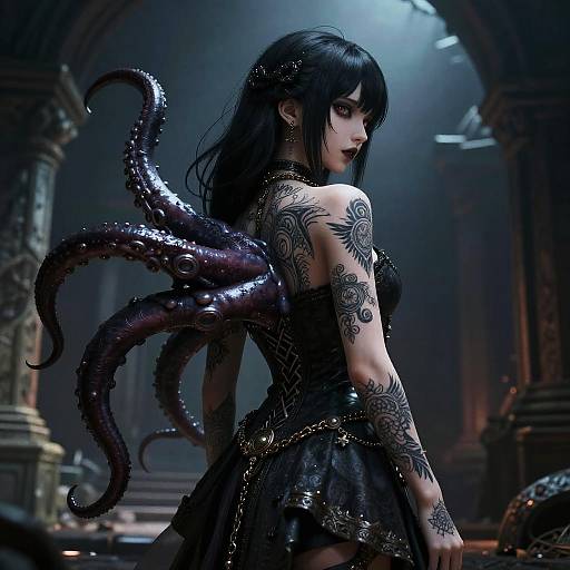 Dark Fantasy Anime Girl with Tentacles