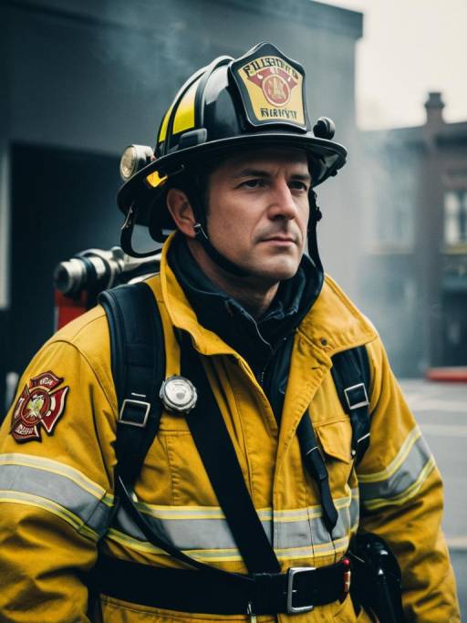 Photorealistic Firefighter Portrait in Action