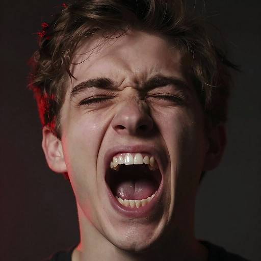 Dramatic Close-Up of Screaming Young Man