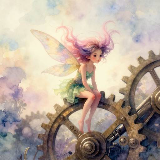 Whimsical Pixie on Mechanical Gear