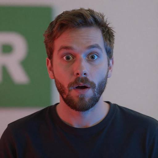 Surprised man with colored lighting