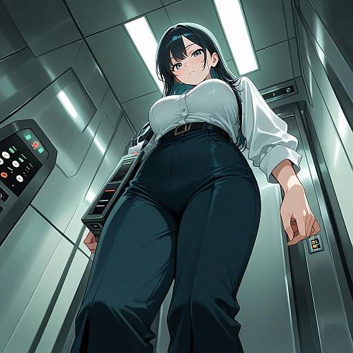 Girl in Elevator from Below View