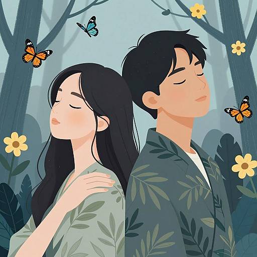 Serene Couple Among Blue Trees