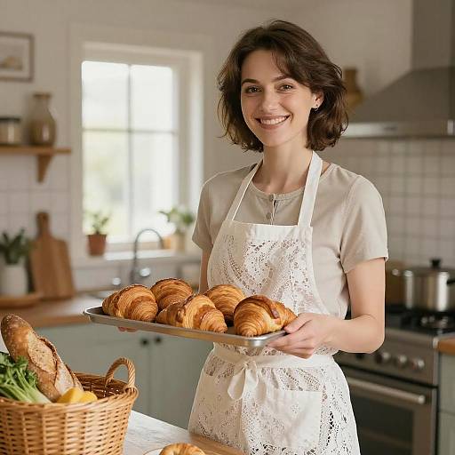 Warm Kitchen Portrait with Fresh Croissants