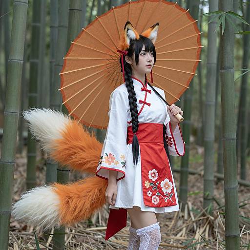 Anime-Inspired Fox Girl in Bamboo Forest
