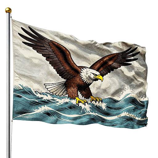 Vintage Lithograph Eagle Flag Illustration