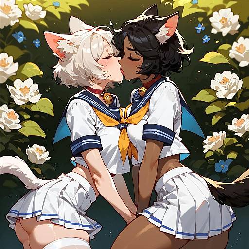 Petite Cat Girls in Pastel Yuri Scene