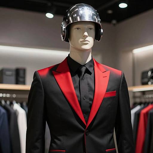 Futuristic Mannequin in Black-Red Suit